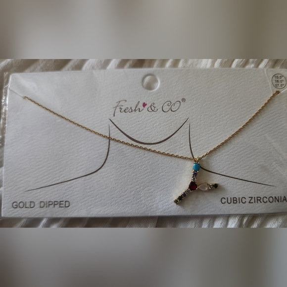 Gold Dipped Multicolor Necklace Y Initial - Picture 1 of 1
